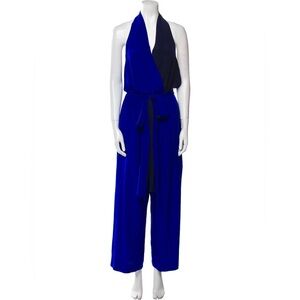 Diane Von Furstenberg 100% Silk Jumpsuit Blue Straight Leg Size 4